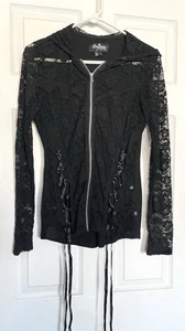 Royal Bones Women’s Top Black Lace Tie Up Skull Cross Bones Gothic Grunge Small - Picture 1 of 8