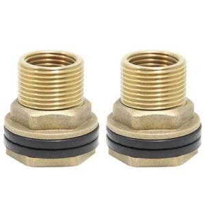 2Pcs Brass Water Tank Connector Bulkhead Tank Fitting 1/2"Female 3/4"Male Thread - Picture 1 of 7