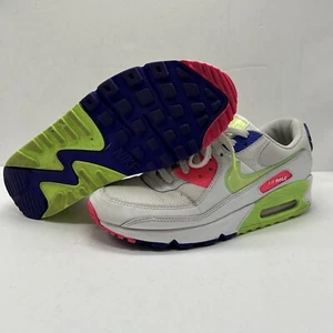 Nike Air Max 90 Shoes Womens Size 8.5 White Indigo Burst Volt - Picture 1 of 14