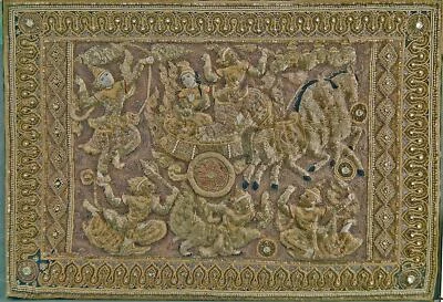 大号缅甸Heand刺绣卡拉加挂毯印度史诗拉马亚那 — 第 1/4 张图片