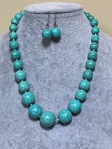 Turquoise Stone gradual Bead Necklace Earring set - Picture 1 of 3