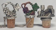 Grapes wine stopper Set of 3 Pewter Heavy artisan crafted cork chain