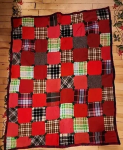 DE COLECCIÓN Anudado Bloque Edredón Tiro LAP Manta Tartán 40" X 32" Pionero Rústico - Imagen 1 de 12