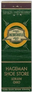 Florsheim Hageman Shoe Store Lorain Ohio FS Empty Matchbook Cover - Imagen 1 de 3