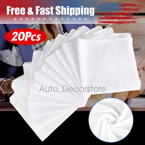 20Pcs Mens Handkerchiefs 100% Cotton Classic Hankies Pocket White Gift - Picture 1 of 7