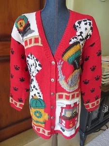 Roter Damen-Cardigan Pullover Northern Isles Feuerwehrmotiv Gr. S 42" Brustumfang neuwertig - Bild 1 von 12