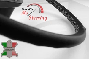 FOR DAIMLER V8-250 67-69 BLACK LEATHER STEERING WHEEL COVER, GREY STIT - Picture 1 of 3