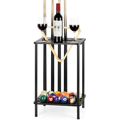 Floor Stand Billiard Pool Cue Rack,Holds 6 Pool Cue Sticks,3 Drink Holders Black