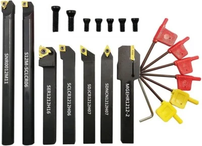 7PCS 1/2"/12mm Shank Lathe Turning Tool Holder with Carbide Turning Insert - Image 1 of 4