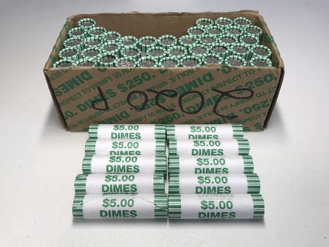 (10) 2020 P ROOSEVELT DIME ROLLS BU FROM BANK- N.F. STRING & SON Cover