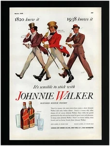 1938 Johnnie Walker Blended Scotch Whisky Original Print Ad ~ Red Black Label - Bild 1 von 1