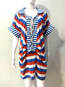 MERCIBEAUCOUP JEVOUS ENPRIE STRIPED TIE-FRONT DRESS BLUE/RED SIZE 2 - Picture 1 of 10
