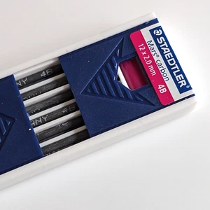 STAEDTLER Mars Carbon 4B Lead Pk of 12 /2mm Thick for Lead Holder Clutch Pencil - Picture 1 of 4