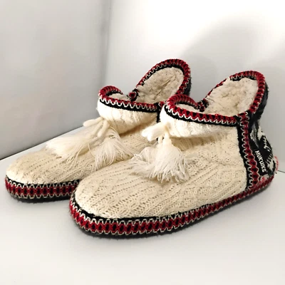 MUK LUKS Amira Fuzzy Fair Isle Cable Knit Bootie Slipper Fleece Lined Sz US 7-8 - Image 1 of 4