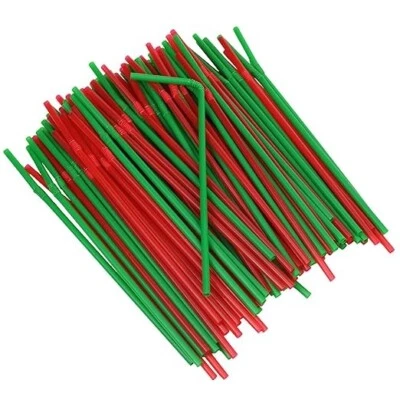 Christmas Holiday Flexible Bendy Disposable Plastic Straws, Red Green, 100 Pack - Image 1 of 2