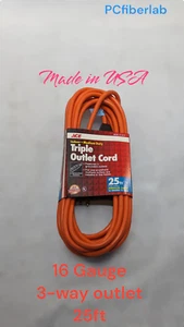 ACE 25Ft 16 Gauge Safety Orange 3-Outlet Power Cord 16/3 SJT Grounded - Picture 1 of 3