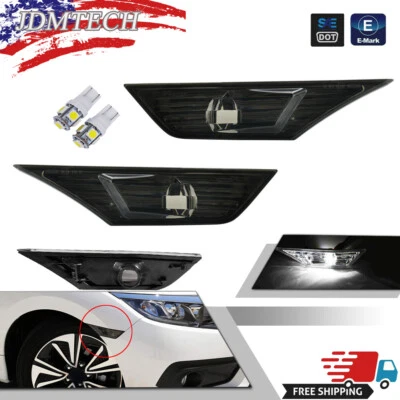 Smoked Side Marker Lamp Turn Signal Light W/ Led Bulbs for Honda Civic 2016-2021 - Image 1 of 4