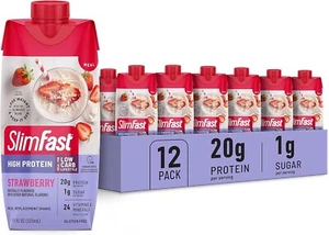 12 Count-SlimFast Protein Shake, Strawberry- 20g Protein - 11 Fl OZ Ea Exp 8/25+ - Picture 1 of 5