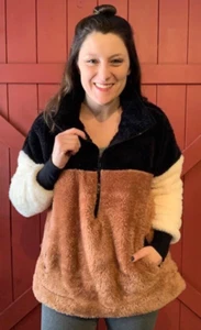 NWT LuLaRoe PLUS SZ 2XL Nancy HalfZip Pullover Sweater Fuzzy COLORBLOCK Pockets - Picture 1 of 5