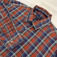 Scott Barber Men's Burgundy Navy Plaid Cotton Long Sleeve Button Down Shirt L