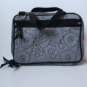 Thirty-One Gray Flowery Double Zip Cosmetic Organizer Bag Medium Quilted - Picture 1 of 14