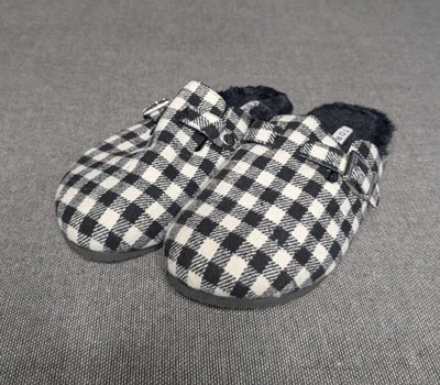 Zapatillas tórridas para mujer a cuadros sin cordones zueco hebilla suela Eva negro blanco 9,5 WW Foto 1 de 4