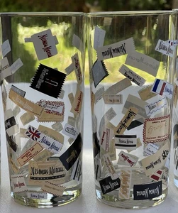 NEIMAN MARCUS vintage luggage travel sticker tag label Drinking glasses lot 5 pc - Picture 1 of 19