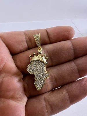 PLATA ESTERLINA 925 REAL ÁFRICA HIP HOP FULLIY HELADO CHAPADO EN ORO 18K Foto 1 de 4