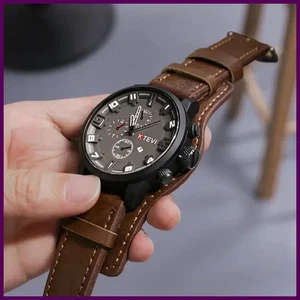 Relojes retro para hombre esfera grande correa de cuero para hombre negocios cuarzo - Imagen 1 de 28