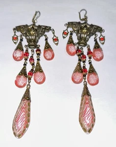Wunderschöne große Statement Vintage tschechisches Glas Jugendstil Kronleuchter Ohrringe - Bild 1 von 6