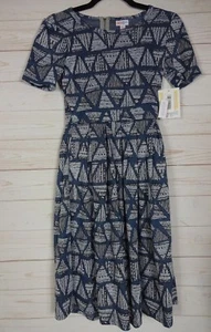 Lularoe Women's Amelia Dress Gray with Steel Blue Size XS NWT - Picture 1 of 3
