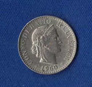 1960 Swiss, 20 Rappen Coin, Confederatio Helvetica, Switzerland Coin - Picture 1 of 4