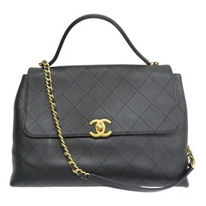 CHANEL Large Flap Bag With Top Handle Shoulder Bag Black Leather AS5543 - Picture 1 of 20