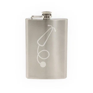 Medical #12- Stethoscope Aid Heart Beat Rate Care Health-8 oz etched flask - Picture 1 of 1