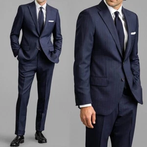 Pinstripe Men Suits Single Breasted Regular Fit Formal Wedding Groom Wear Strips - Picture 1 of 14
