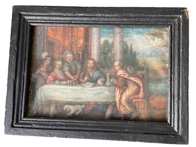 17º - TICIANO (1485-1576) Después - Pintura Gouache - Los Peregrinos de Emaús Foto 1 de 4