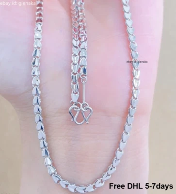 Collar de cadena de eslabones anchos de platino puro 950 corazón 2,4 mm para hombre y mujer 18,1 pulgadas Foto 1 de 4