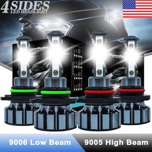 4SIDE 9005+9006 LED Combo Headlight Kit COB 440W Light Bulbs High Low Beam 6000K