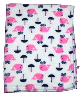 Baby Kiss Navy Blue Pink Whale Umbrella Sail Boat Baby Blanket Security Nautical - Picture 1 of 1