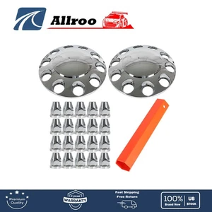 Semi Truck Wheel Front 33mm Nut Covers Set Of 2 Chrome Wheel Axle Hub Cover Kit - Picture 1 of 9