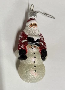 Patricia Breen Santa Snowman Helping Hand Up Red Ornament - Picture 1 of 7