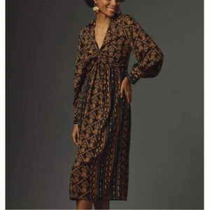 NEW Farm Rio Sz XS Long Sleeve V-Neck Printed Midi Dress - Picture 1 of 8