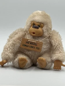 Peluche de colección 1977 Russ Gorilla Monkey BEWARE GONGA LOVES YOU chupar pulgar - Imagen 1 de 7