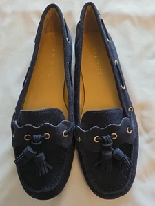 Talbots blau Wildleder Leder Mokassin Tie Slipper Halbschuhe flache Schuhe 8 M Neu mit Etikett - Bild 1 von 8