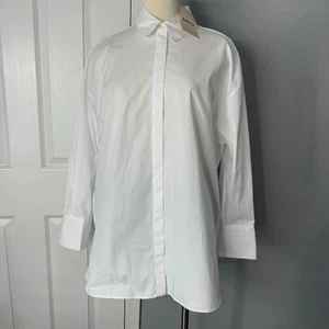 Mango Women's Oversize Cotton Shirt, White, 10 style 8445922632267 - Picture 1 of 9