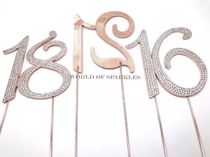 12cm Rose Gold Diamante Cake Pick Topper Number Birthday Anniversary Party Decor - Picture 1 of 16