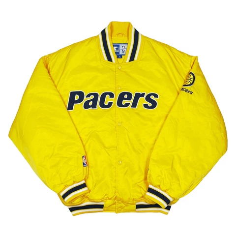 VTG RARE INDIANA PACERS YELLOW STARTER NYLON BOMBER JACKET MENS XL Cover