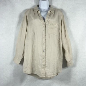 Joie Top Women’s 1X Beige Button Up Long Sleeve Embroidered 100% Linen New - Picture 1 of 11