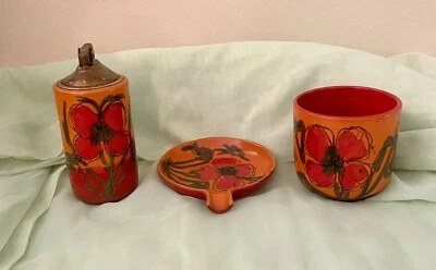 Vintage Raymor Art Pottery Trio, Ashtray, Lighter, Bowl, Mid Century Floral - Image 1 of 4
