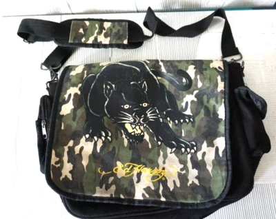 Bandolera Mensajero Ed Hardy Verde Camuflaje Negro Pantera Gráfico Foto 1 de 4